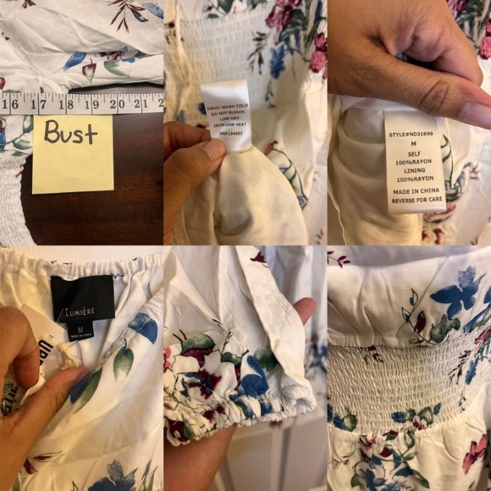 Urban Outfitters Lumiere Ivory/Red/Blue Floral Print Dress SZ M - Picture 15 of 16